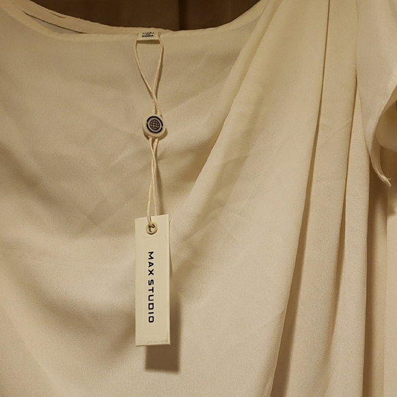 MAX STUDIO Cream Flutter Sleeve Blouse with Ruffled Tie Front SIZE M - Picture 4 of 5